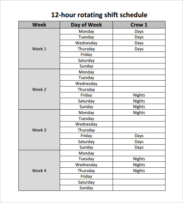 12 Hour Shift Schedule Template – 7+ Free Word, Excel, PDF Format 