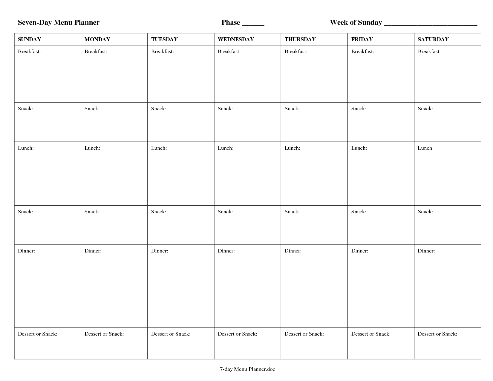 7 Day Meal Planner Template | business letter template