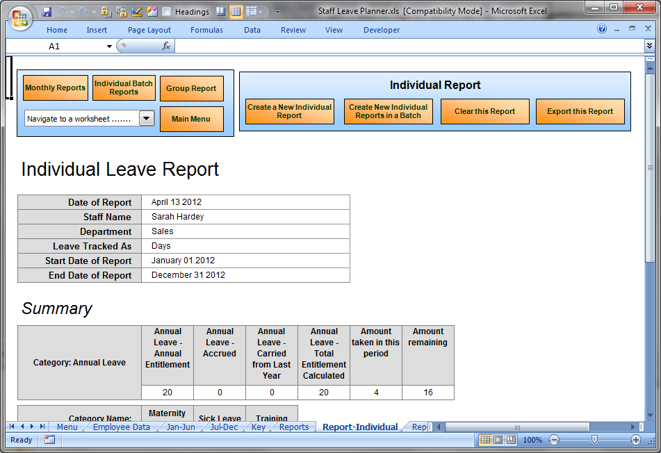 Leave Planner Template Excel | Staff Annual Leave Calendar 