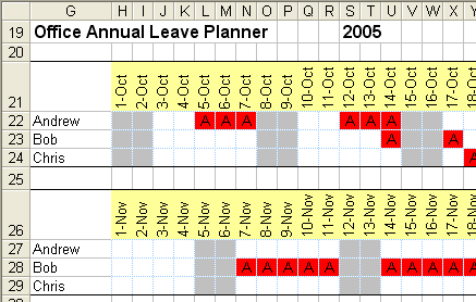 Excel office holiday planner