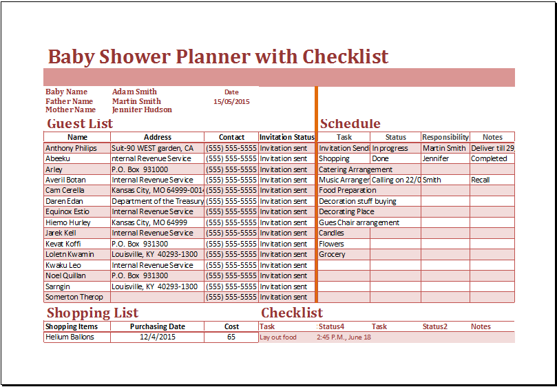 Excel Baby Shower Planner with Checklist Template | Excel Templates
