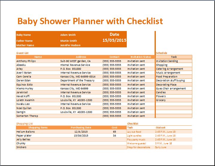 Kt's Baby Shower Planner with Checklist Template | Word & Excel 