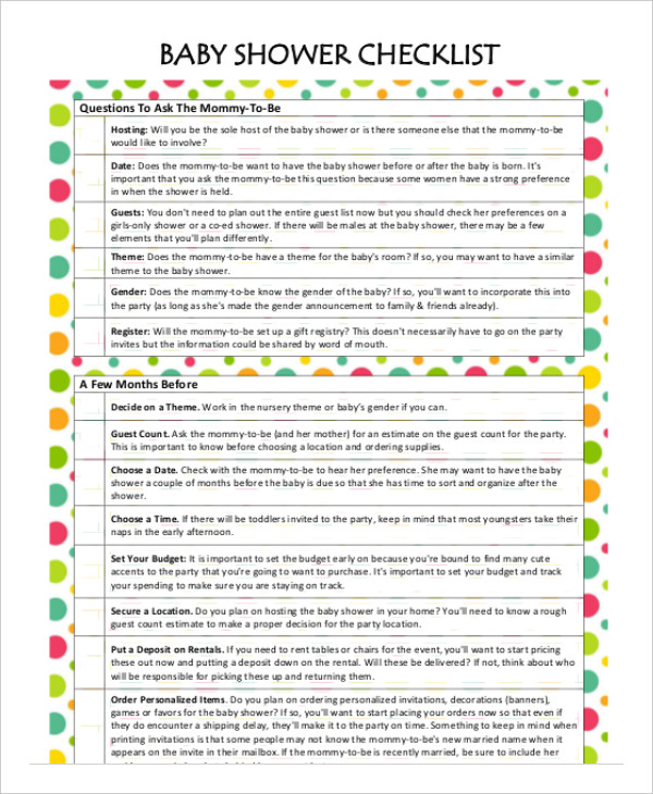 Printable Baby Shower Planner Template 8+ Free PDF Documents 