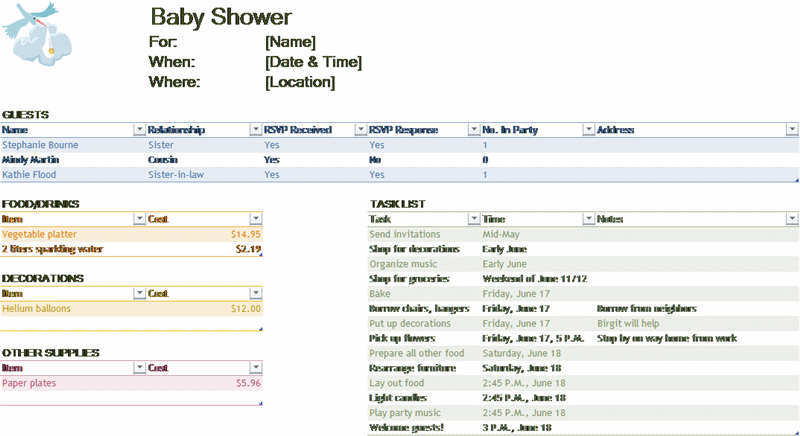 Baby shower planner Office Templates