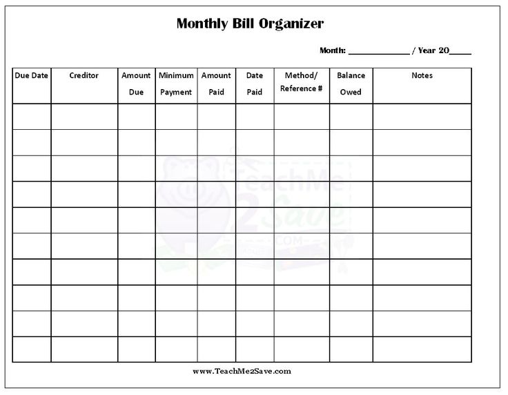 Bill Organizer Printable Template | Anna organizer | Pinterest 