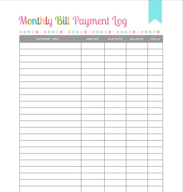 Printable Monthly Bill Log | Ideas to try | Pinterest | Logs 