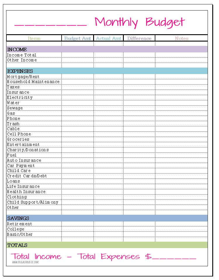 Printable Budgets