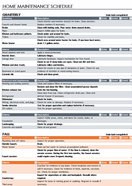 Building Maintenance Schedule Template