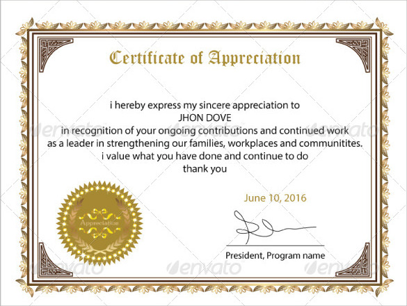 Sample Certificate of Appreciation Temaplate 12+ Download 