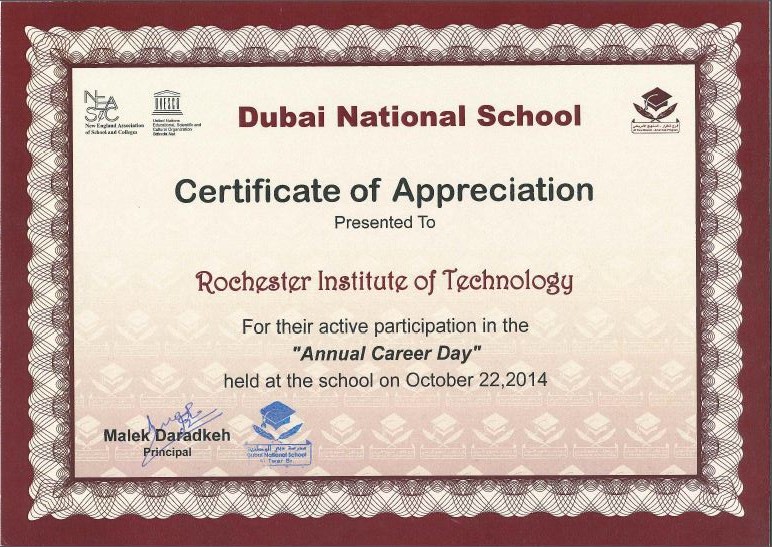 Certificate of Appreciation