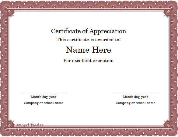 Word Document Appreciation Certificate Template