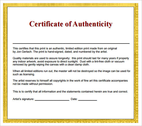 8+ Sample Certificate of Authenticity Documents in PDF, PSD 8+ Sample Certificate of Authenticity Documents in PDF, PSD