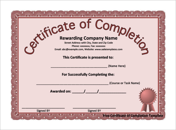 Free Certificate of Completion Program Template Sample : Helloalive
