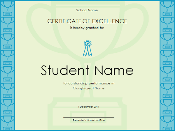Certificate Of Excellence For Students planner template free