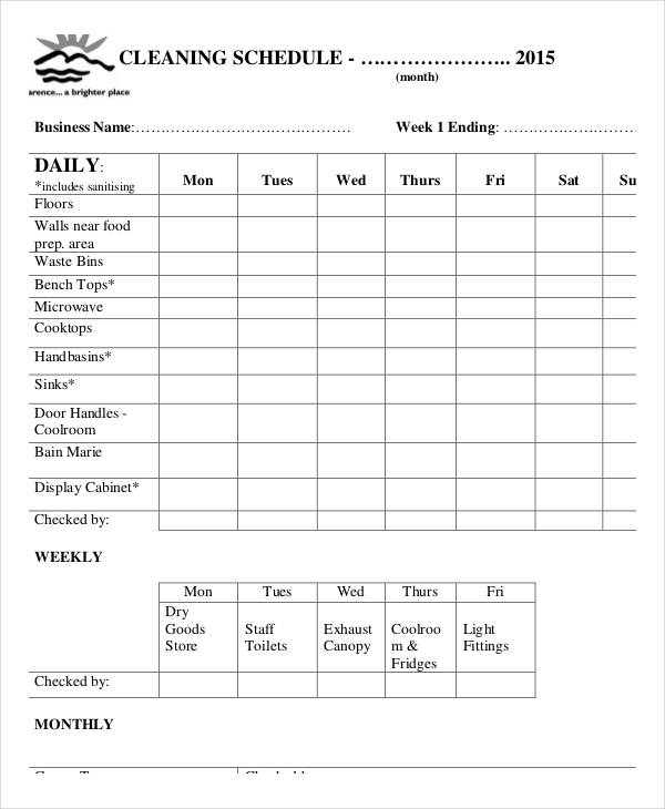 Office Cleaning Schedule Templates 7+ Free Word, PDF Format 