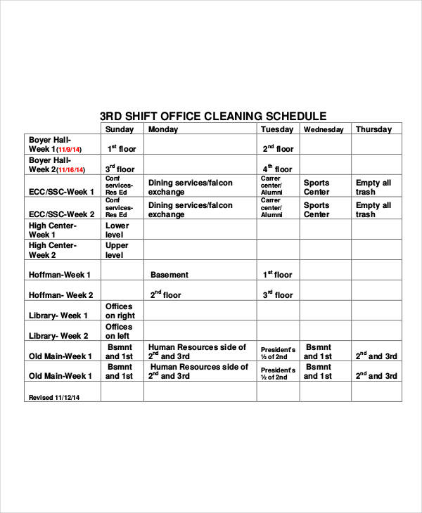 Office Cleaning Schedule Templates 7+ Free Word, PDF Format 