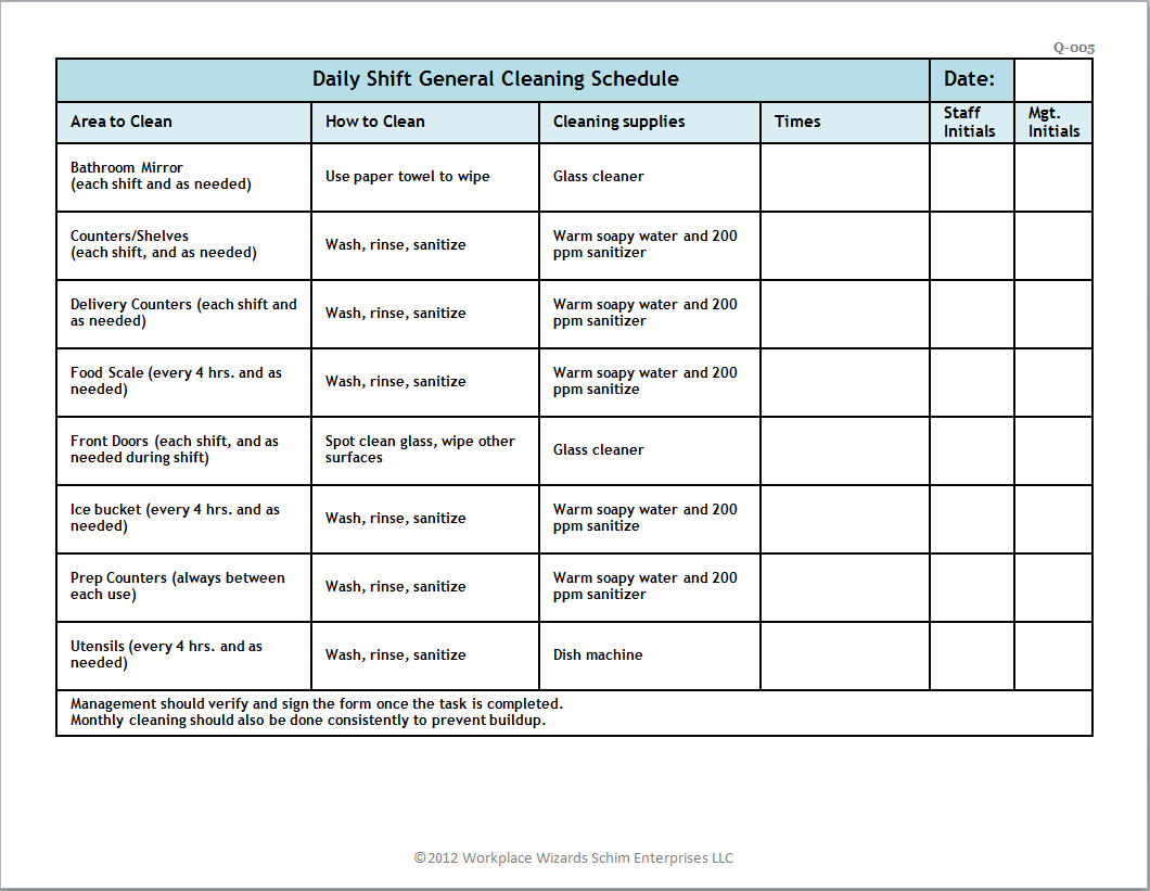 7+ Restaurant Cleaning Schedule Templates 6+ Free Word, PDF 