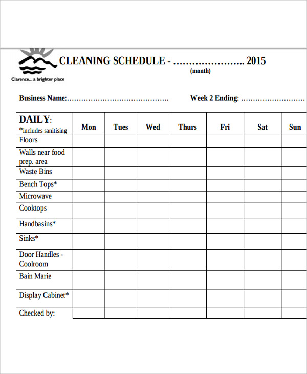 Kitchen Cleaning Schedule Template | Cleaning Schedule Template 