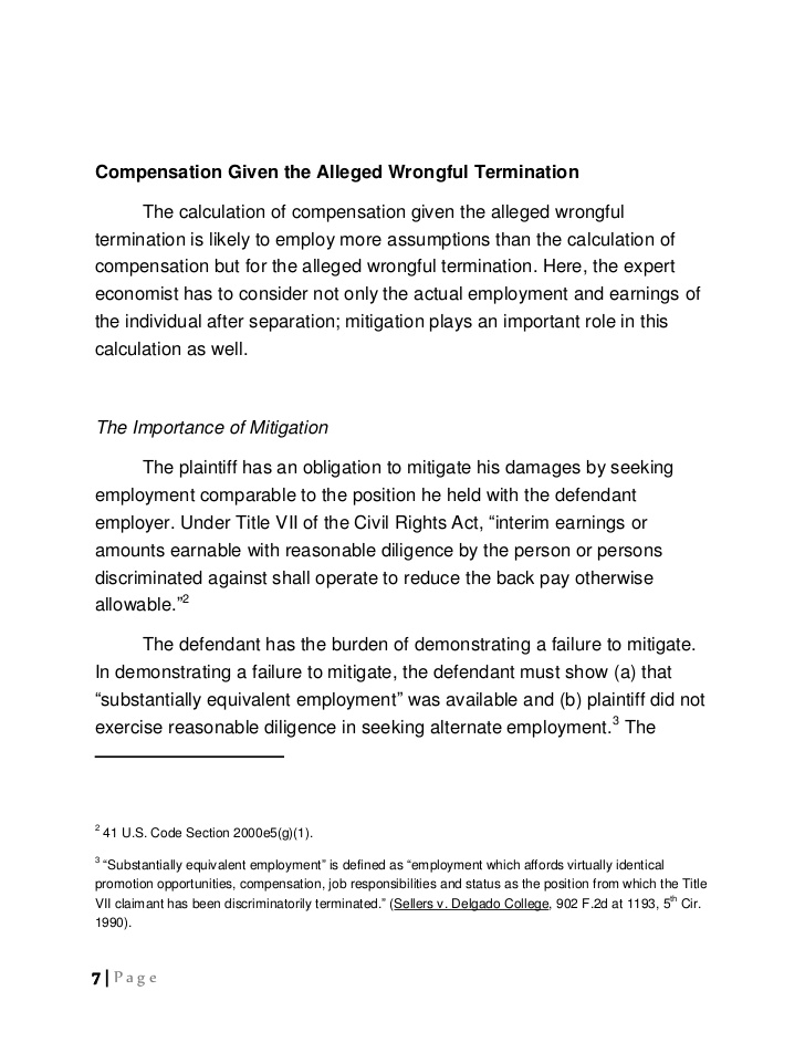 Calculation of Damages in Wrongful Termination Litigation