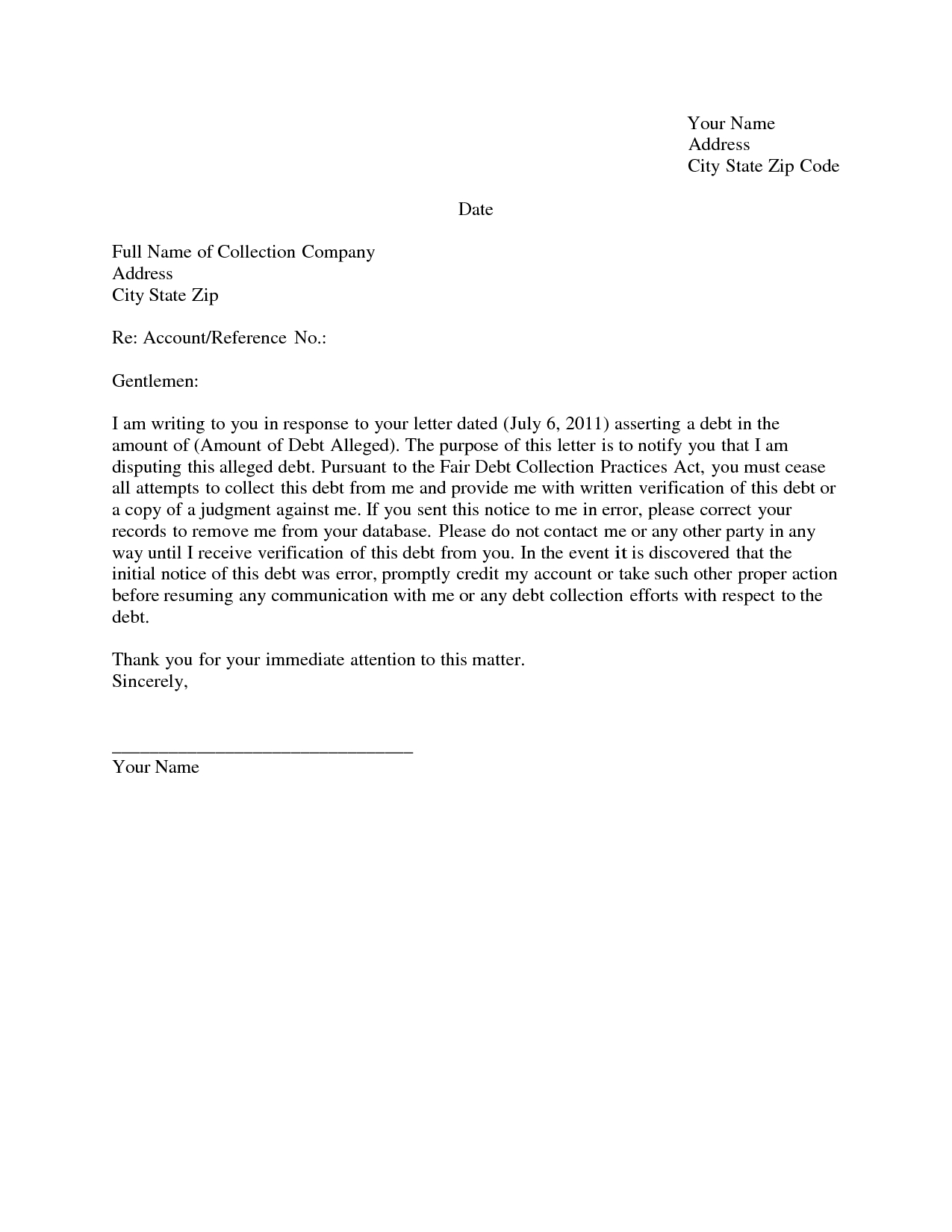 Credit Dispute Letter To Collection Agency – planner ...