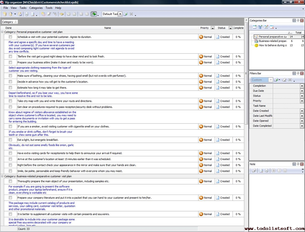 Customer Visit Checklist To Do List, Organizer, Checklist, PIM 