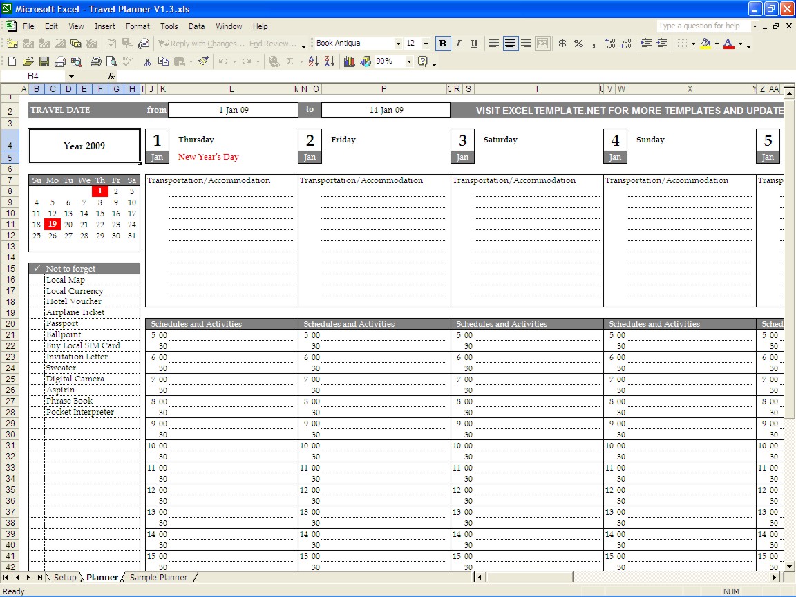 Travel Planner | Excel Templates