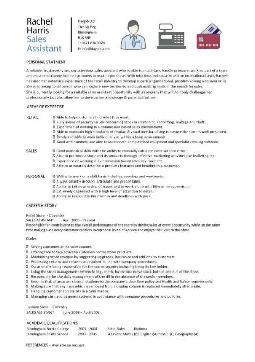 Sales assistant CV example, shop, store, resume, retail curriculum 