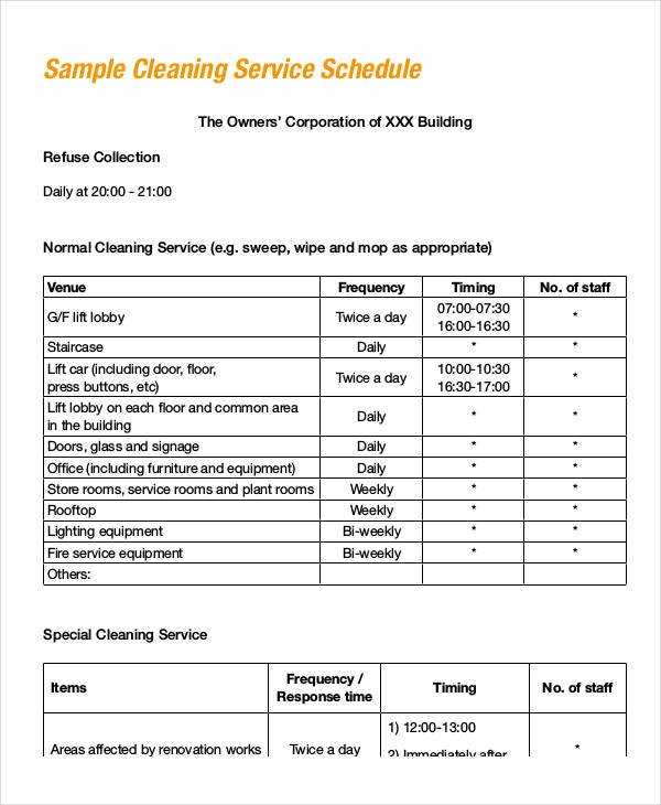 Office Cleaning Schedule Templates 7+ Free Word, PDF Format 