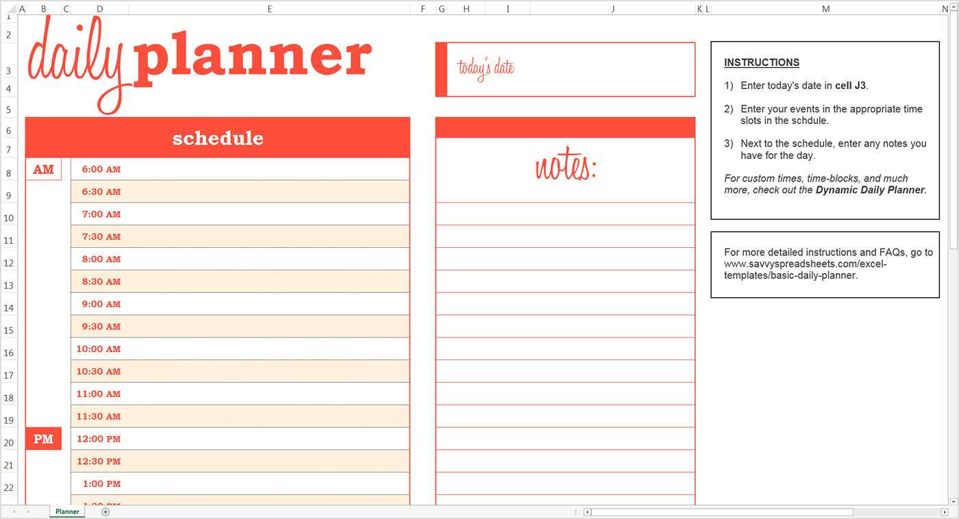 Daily Planner | Excel Templates