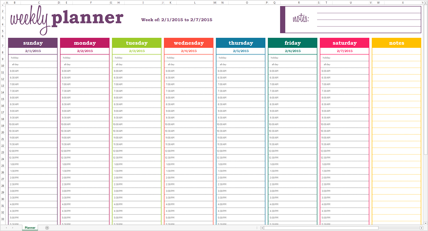 Printable Daily Planner Template for Excel