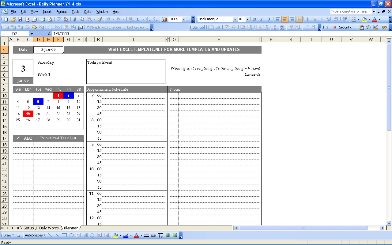 Daily Schedule Template | Printable Daily Planner Template | Excel 