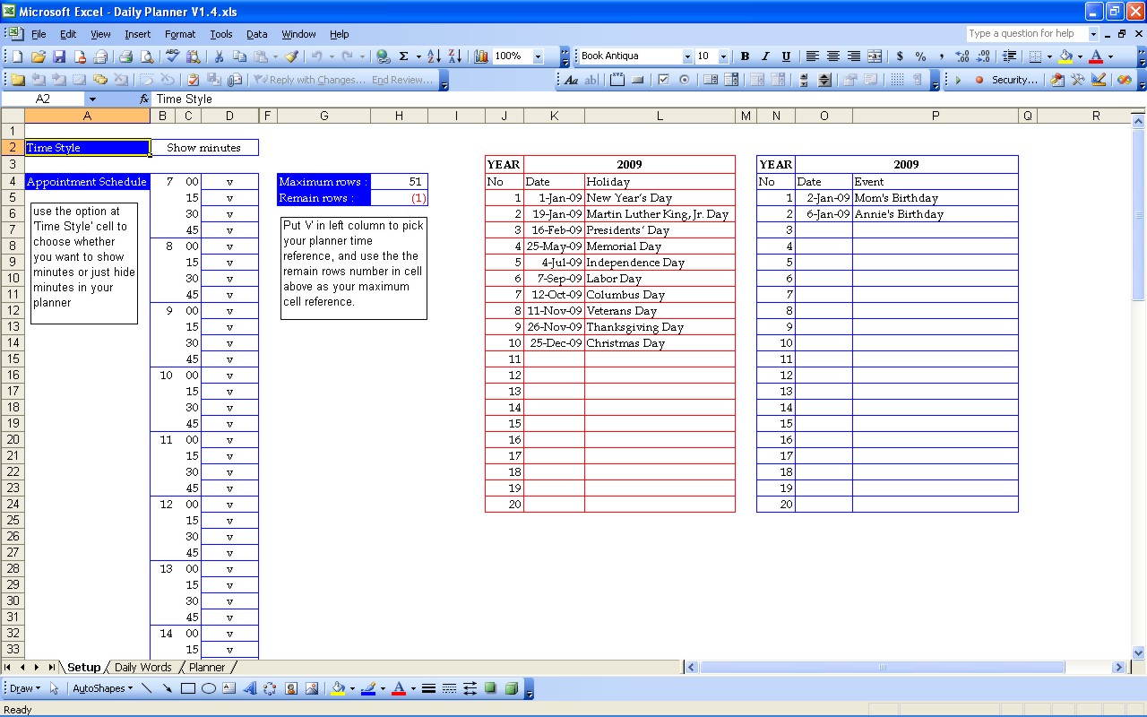 Daily Planner | Excel Templates