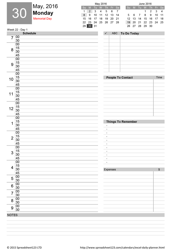 Basic Daily Planner Excel Template Savvy Spreadsheets