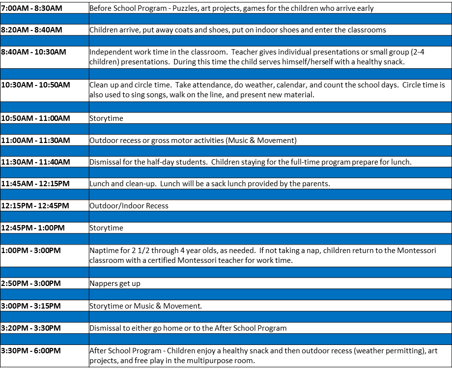 3 6 Year Old Schedule I Michigan Montessori Childrens Academy