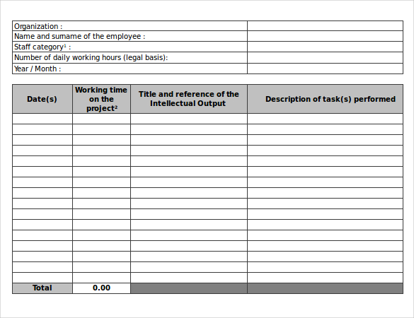 Daily Timesheet Template 10+ Free Download for PDF , Excel