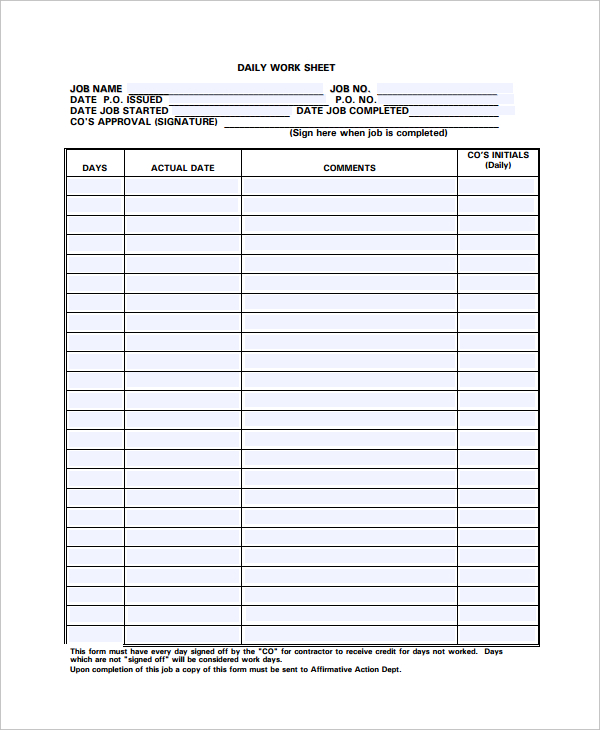 Work Log Template – 7+ Free Word, Excel, PDF Documents Download 