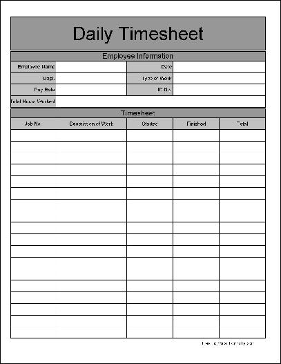 Free Wide Row Daily Timesheet from Formville