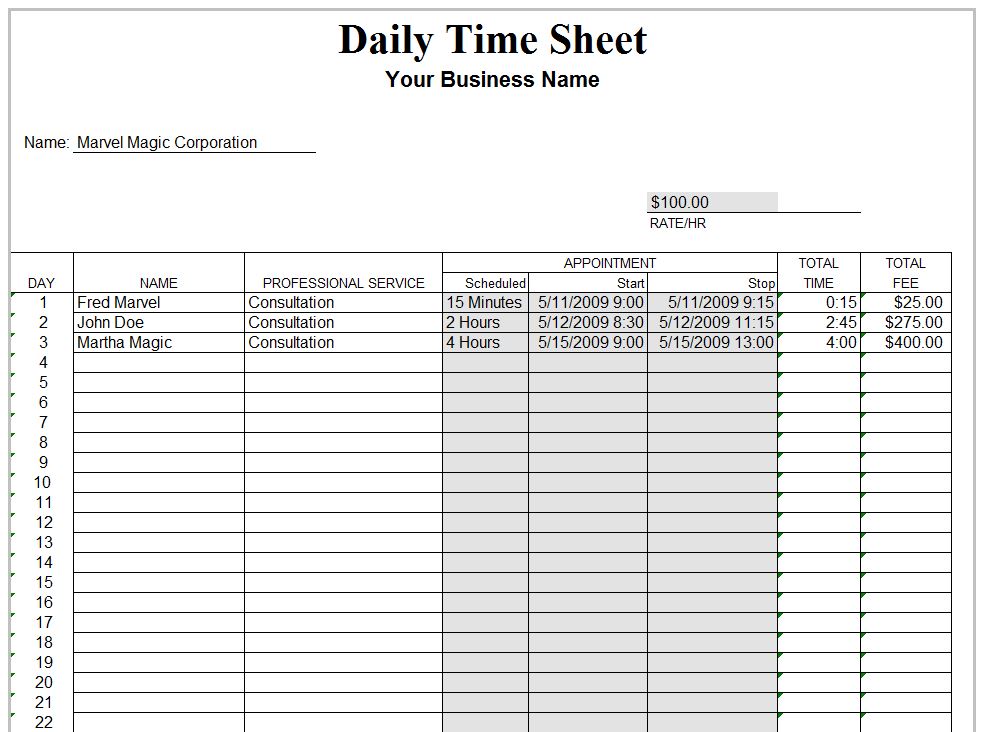 12+ Daily Timesheet Templates – Free Sample, Example Format 