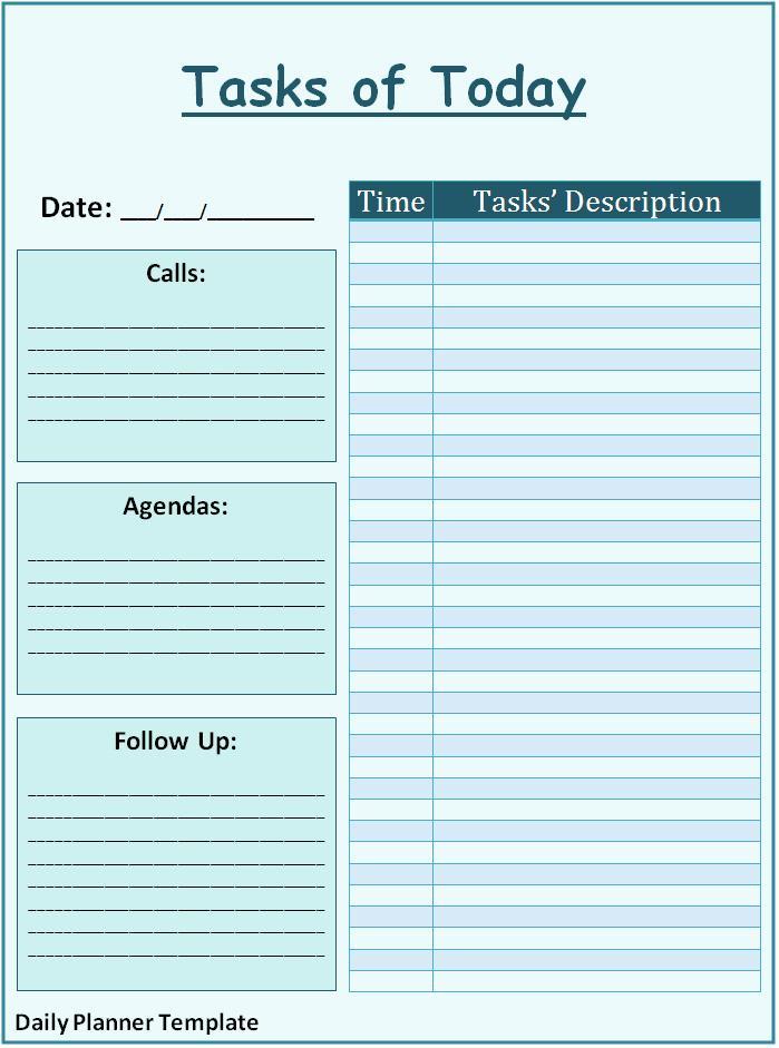 Daily Planner Template Word Excel PDF