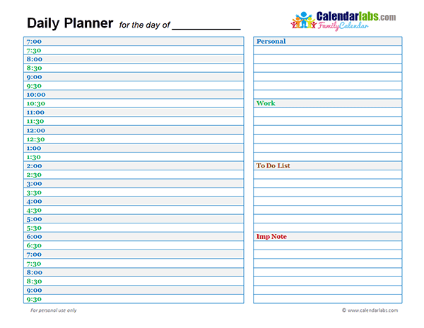 Daily Planner Template Free Printable Daily Planner for Excel