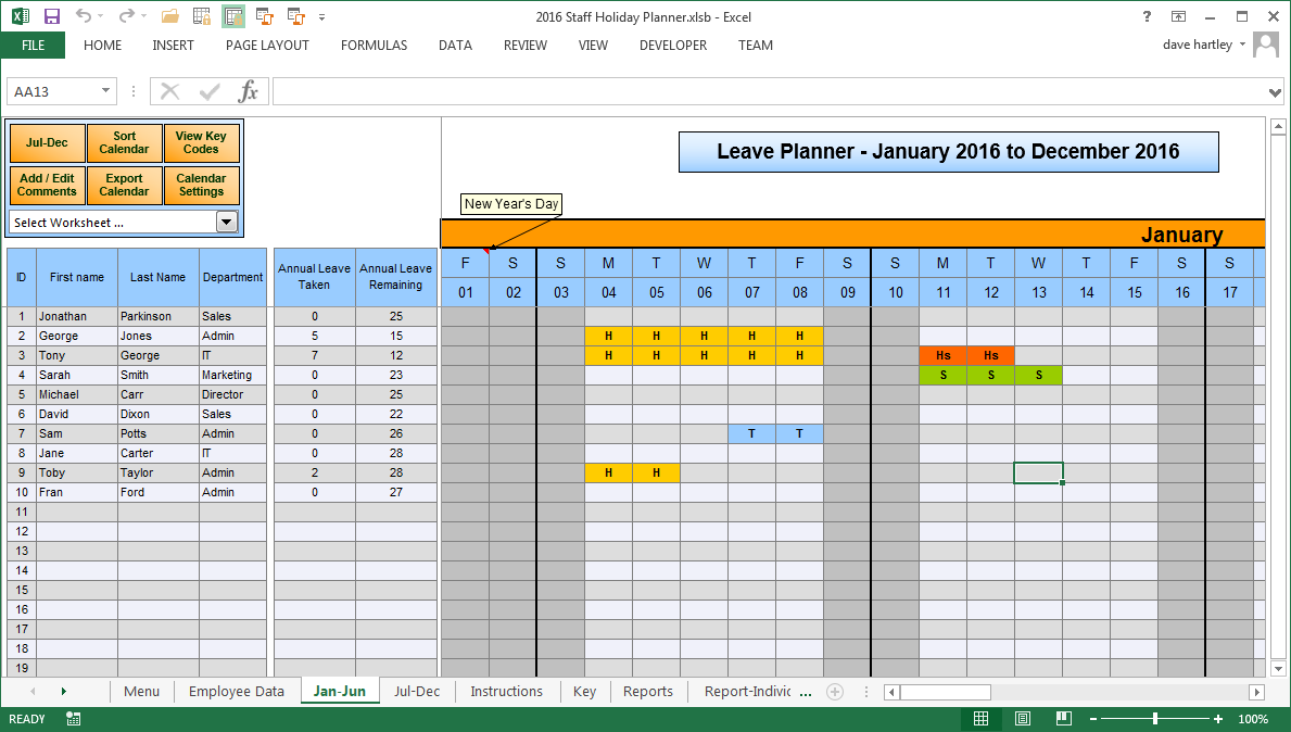 Employee Vacation Planner | Excel Templates | Excel Spreadsheets 