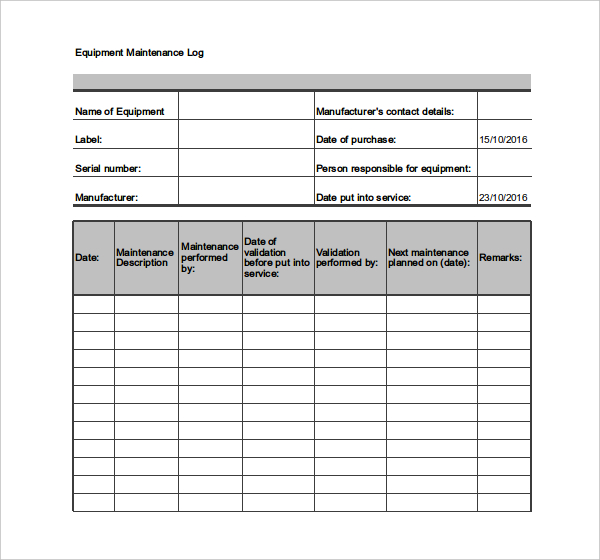 Maintenance Log Template – 10+ Free Word, Excel, PDF Documents 