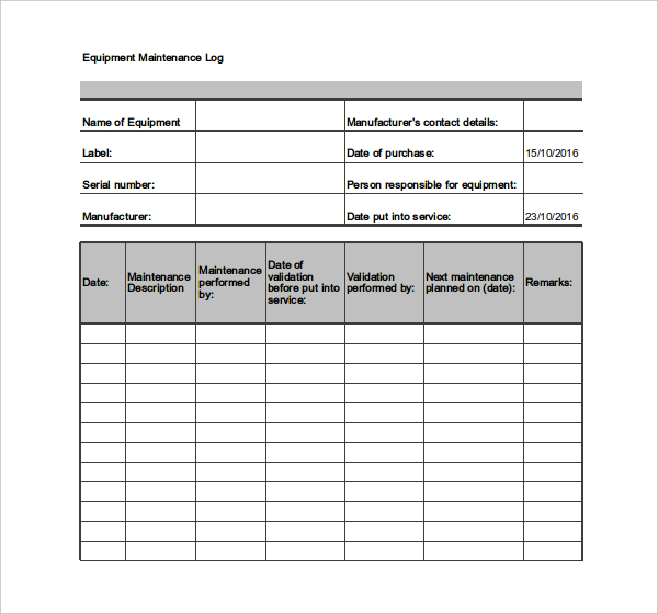 Maintenance Log Template – 10+ Free Word, Excel, PDF Documents Maintenance Log Template – 10+ Free Word, Excel, PDF Documents