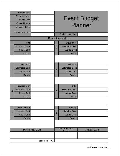 Free Wide Numbered Row Event Budget Planner from Formville