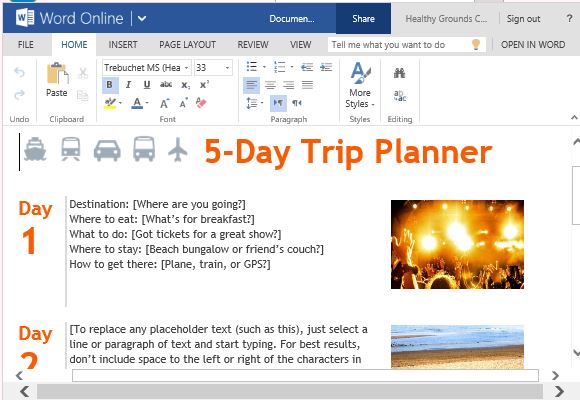 Trip Planner Template For Word Online
