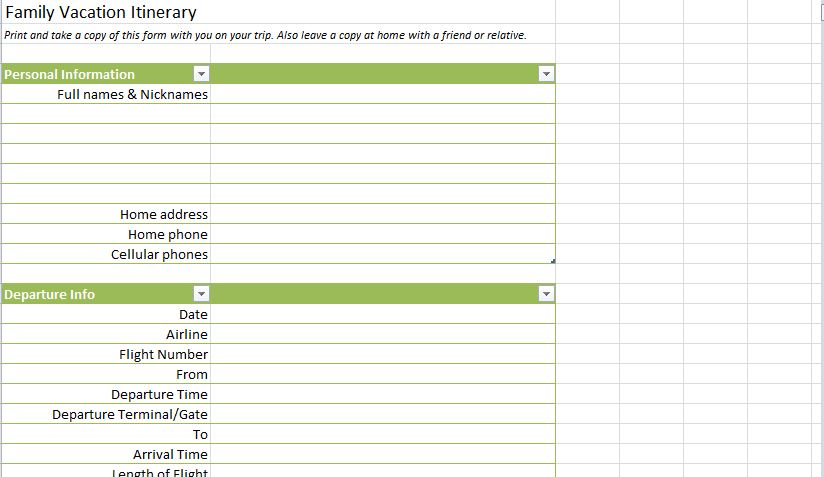 Vacation Itinerary Template. Family Vacation Planner Template 