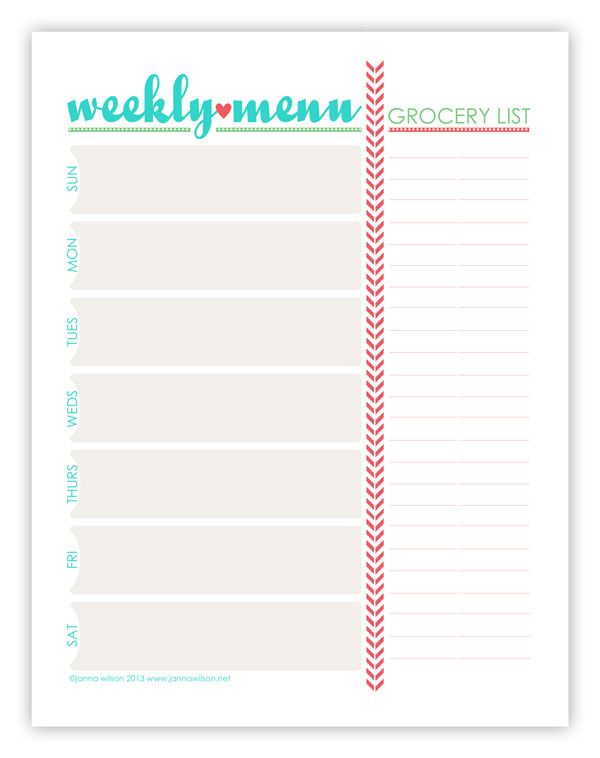 Free Calendars and Planners | Free printable meal planner 