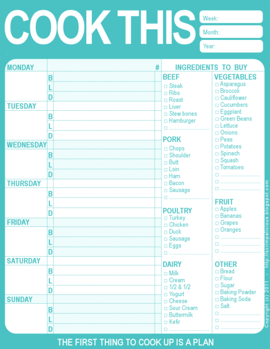 Free Meal Planning Calendar Template | Blank Calendar Design 2017