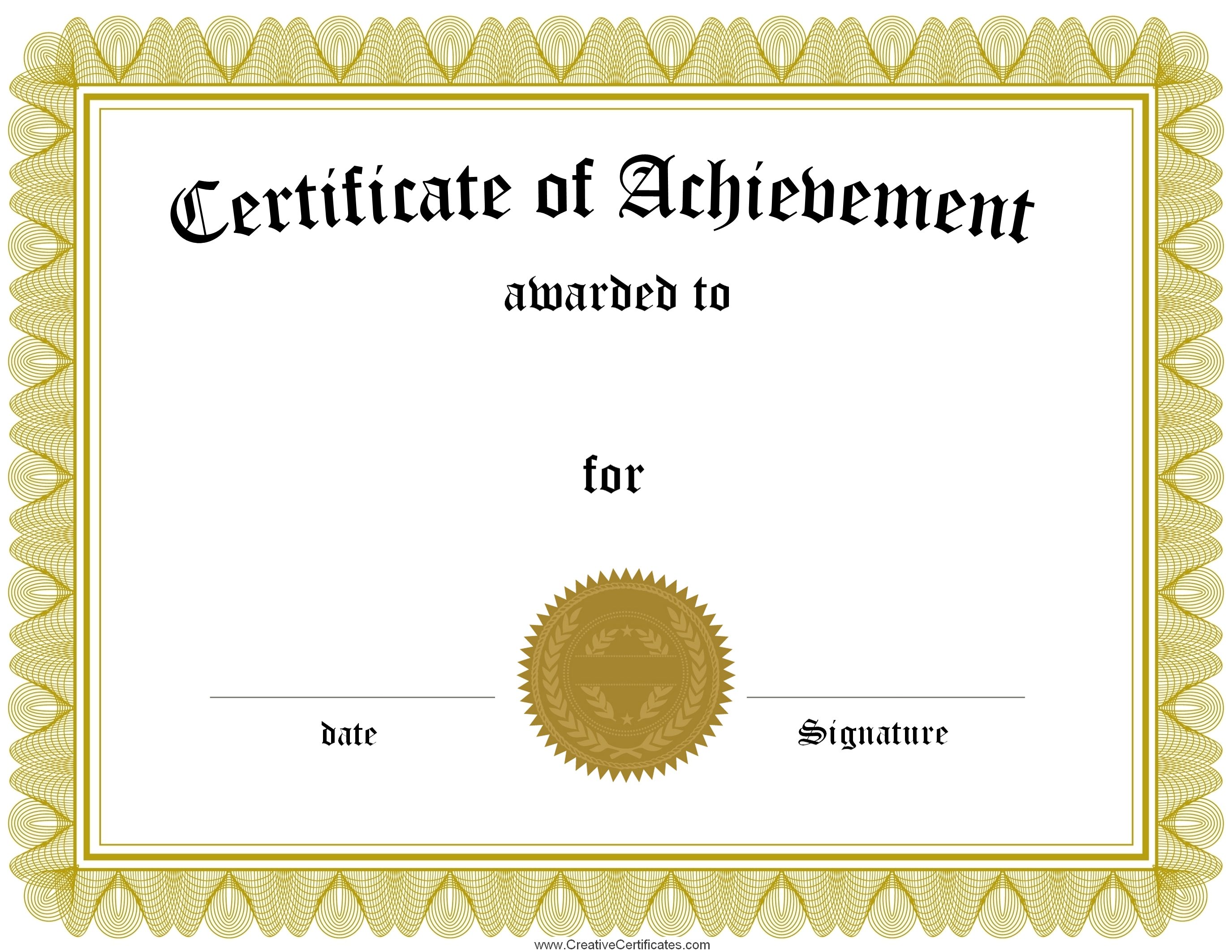 Free Printable Certificate of Achievement Blank Templates