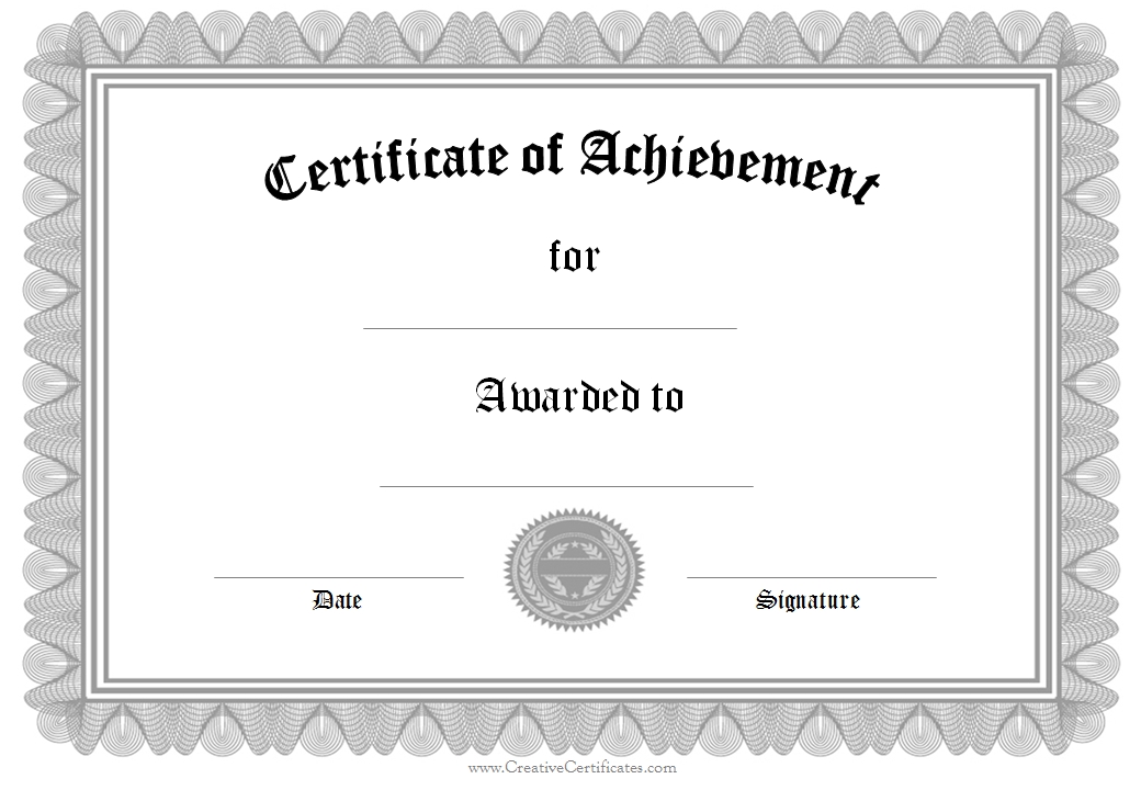 Free Printable Certificate of Achievement Blank Templates